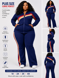 (SEO-Friendly): Curve Perfect Colorblock Tracksuit Set – Plus Size Zip-Up & Flare Pants