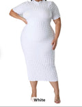 Plus size Puff pineapple pattern casual shirt sleeves dresses