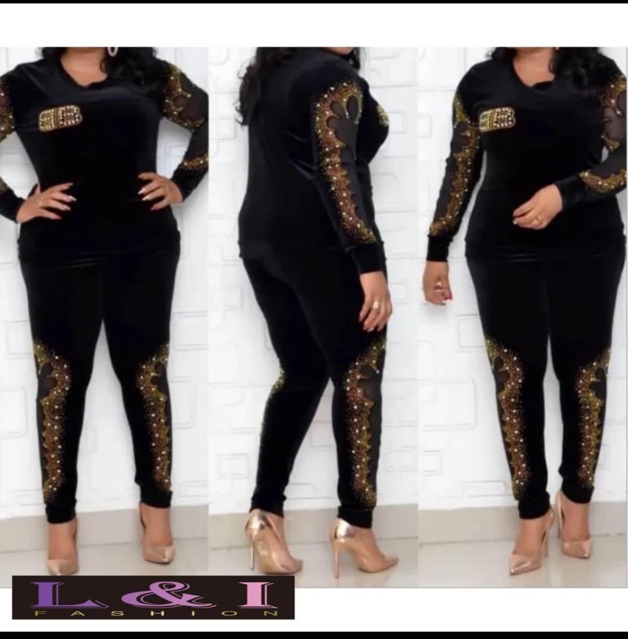Luxurious Dark BLACK Velvet Two-Piece Set