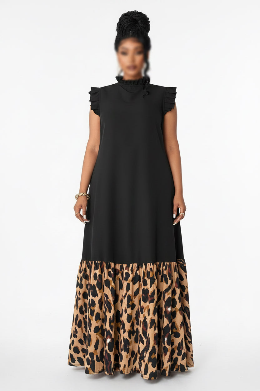 Black & Classic Leopard Print Maxi Dress (Right)