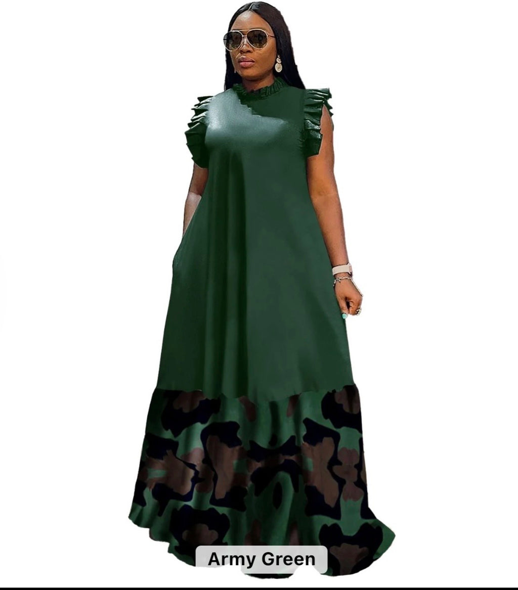 Army Green Contrast Maxi Dress summer dress