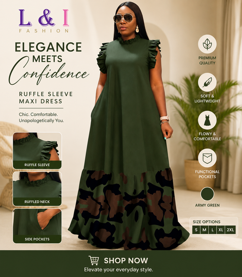 Army Green Contrast Maxi Dress summer dress
