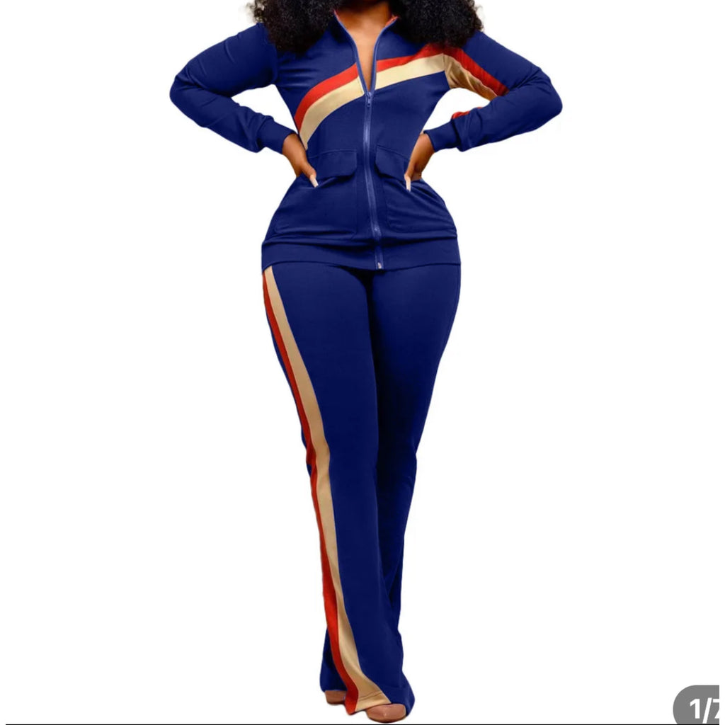 (SEO-Friendly): Curve Perfect Colorblock Tracksuit Set – Plus Size Zip-Up & Flare Pants