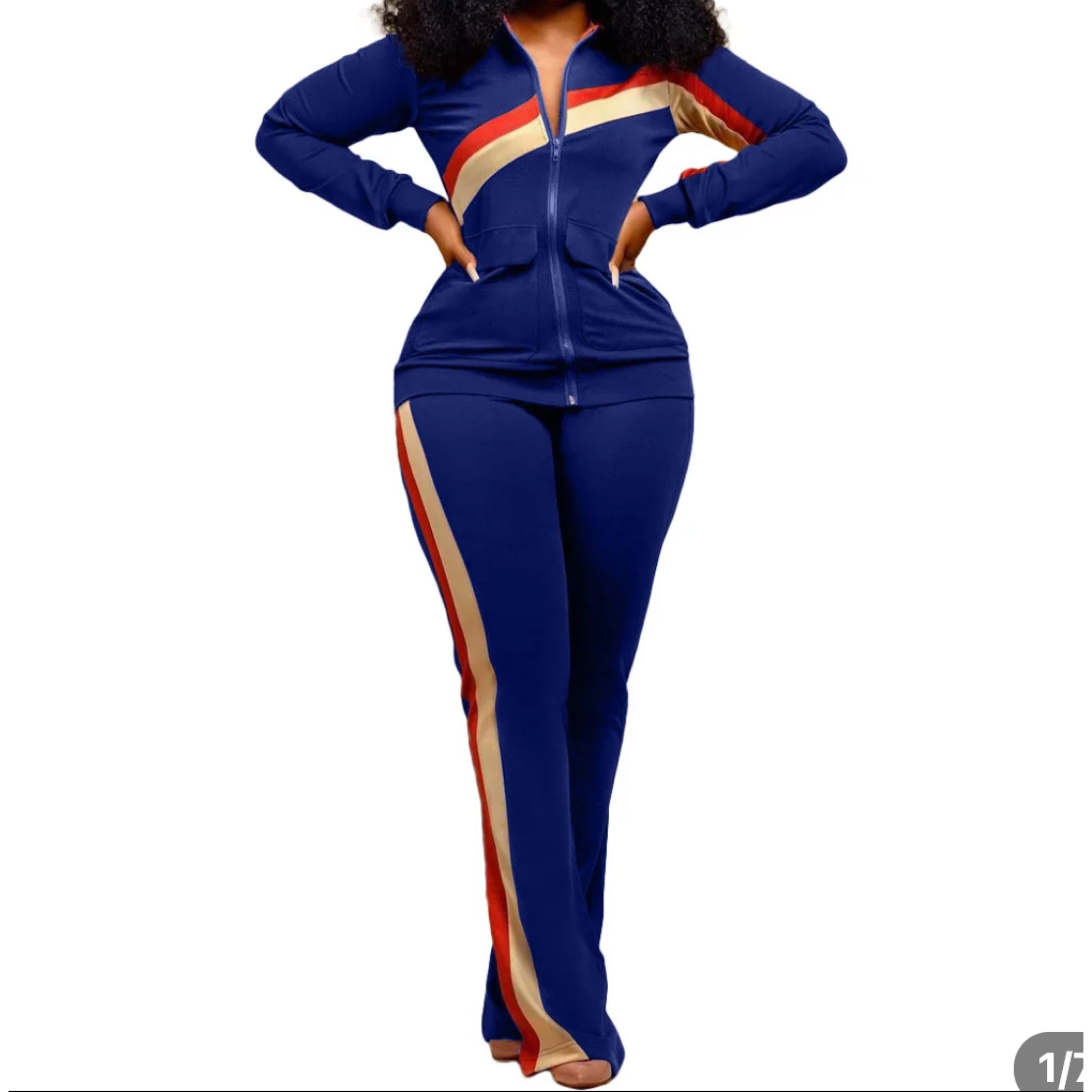 (SEO-Friendly): Curve Perfect Colorblock Tracksuit Set – Plus Size Zip-Up & Flare Pants