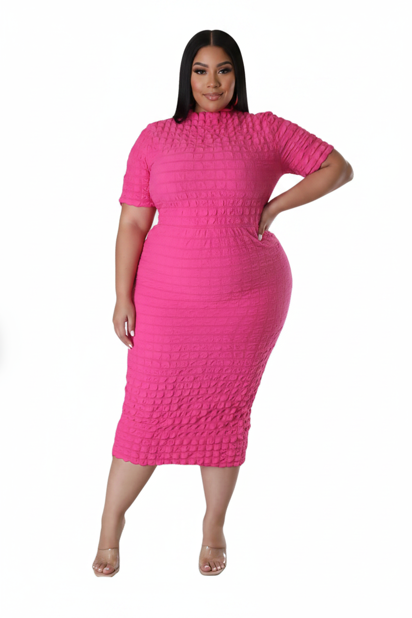 Bubble-Textured Bodycon Midi Dress