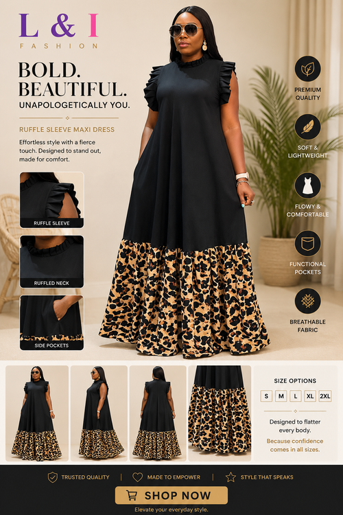 Black & Classic Leopard Print Maxi Dress (Right)