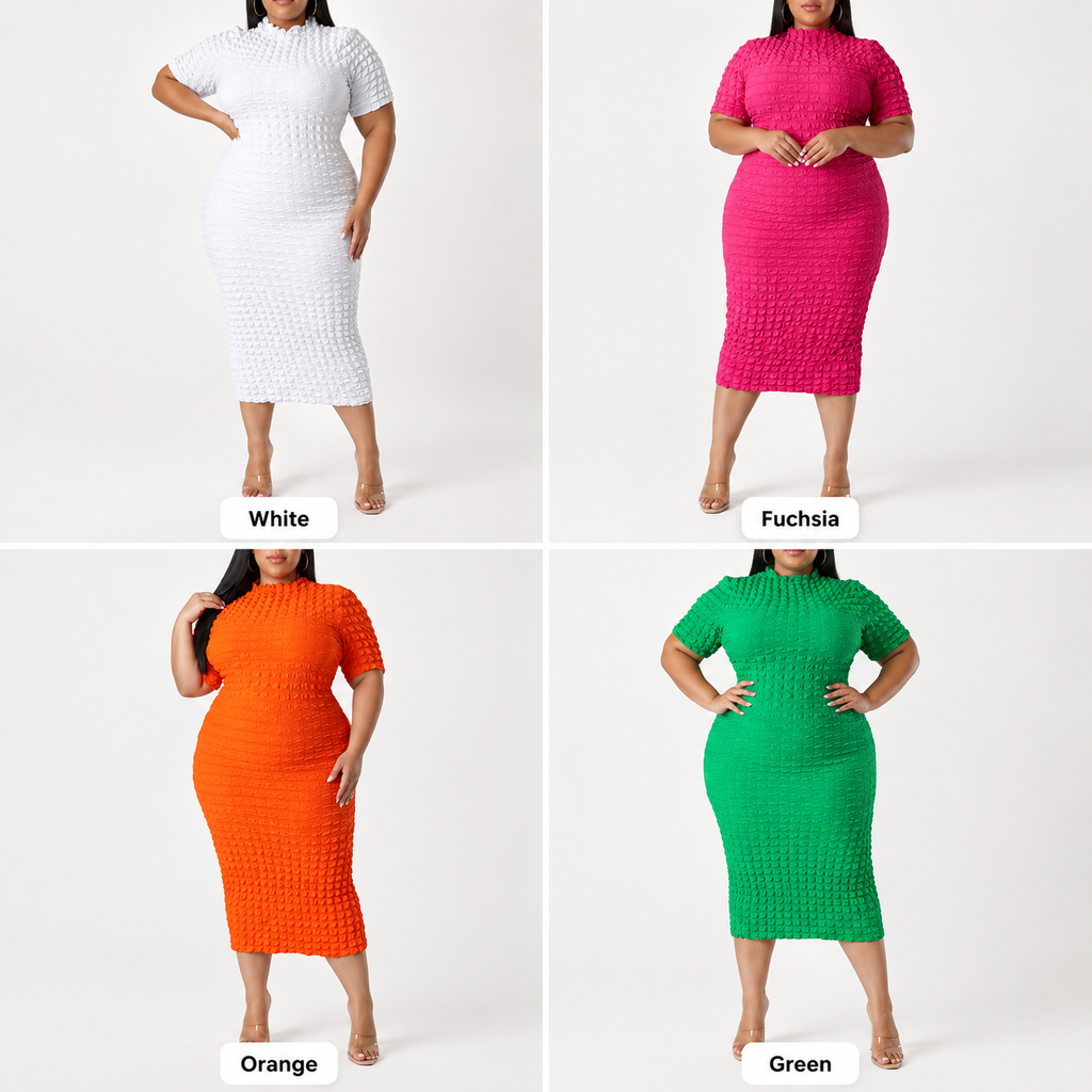 Bubble-Textured Bodycon Midi Dress